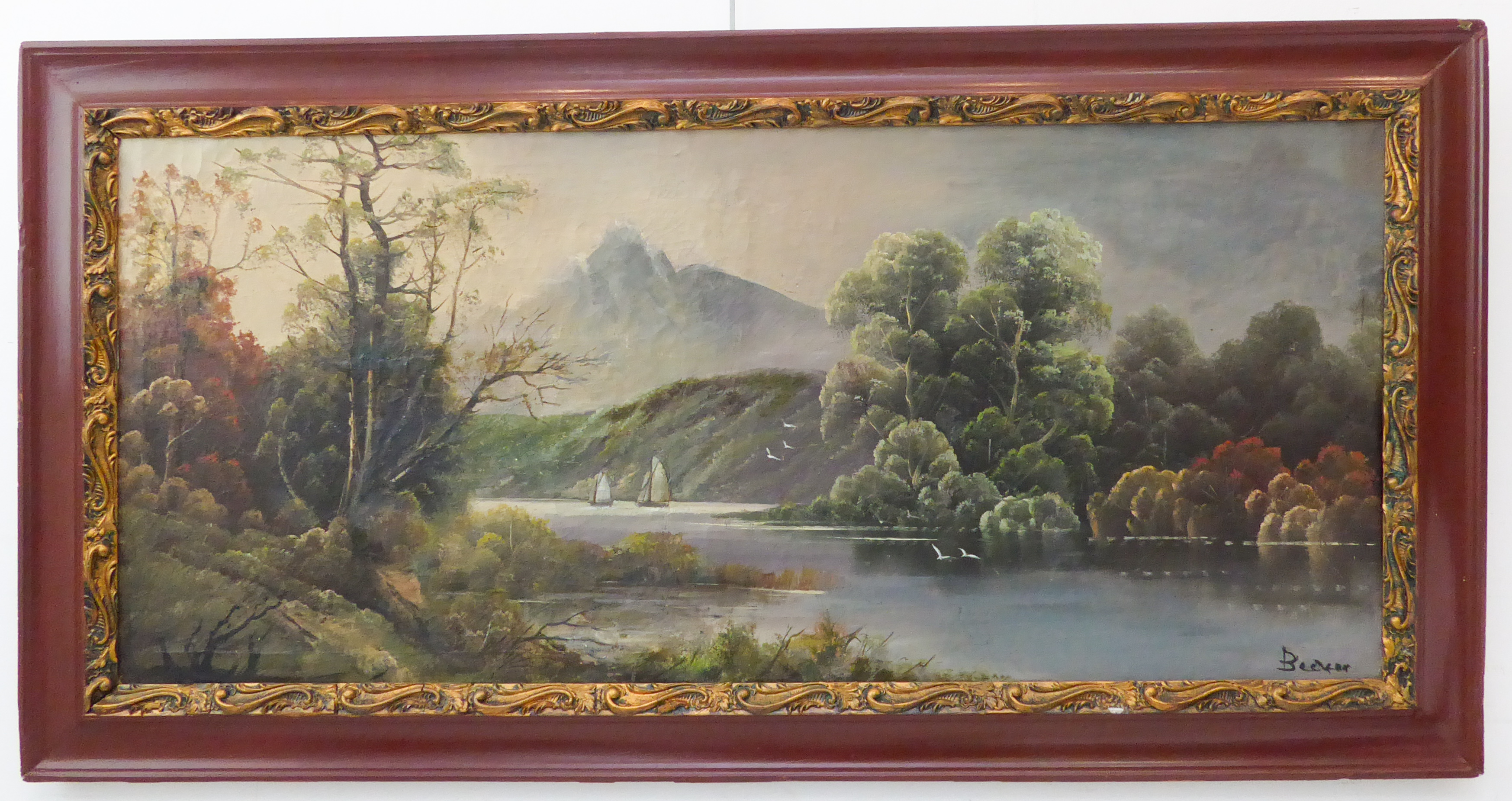 BECKER - 19th century Continental School - ‘An extensive mountainous lake landscape’, oil on