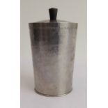 Keswick School of Industrial Art: a hand-planished pewter preserve pot and cover of conical form and