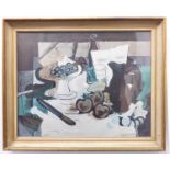 After GEORGES BRAQUE - Abstract table still life reproduction in colour, printed signature,