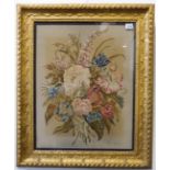 A 19th century floral still life tapestry needlework. (The glazed gilt frame 74 x 61.5 cm)