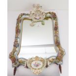 A large 19th century porcelain framed easel-style dressing table mirror (now minus rear stand).