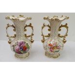 A pair of early to mid 19th century Chamberlain & Co. two-handled Worcester vases: gilt-
