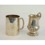 A small silver cylindrical tankard (marks rubbed), together with one further 19th century