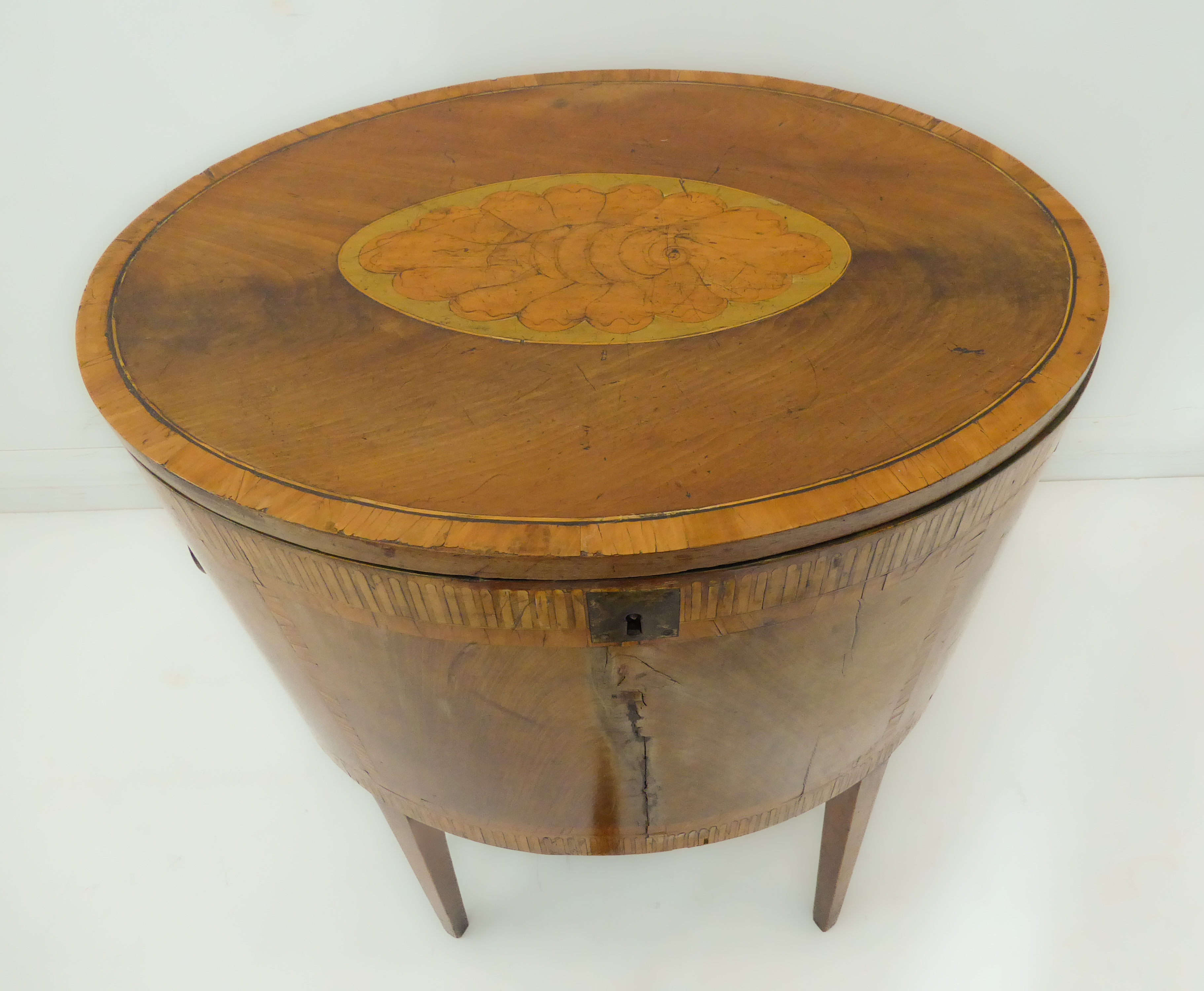 A late 18th century George III period mahogany, satinwood crossbanded and marquetry cellarette of - Image 2 of 7