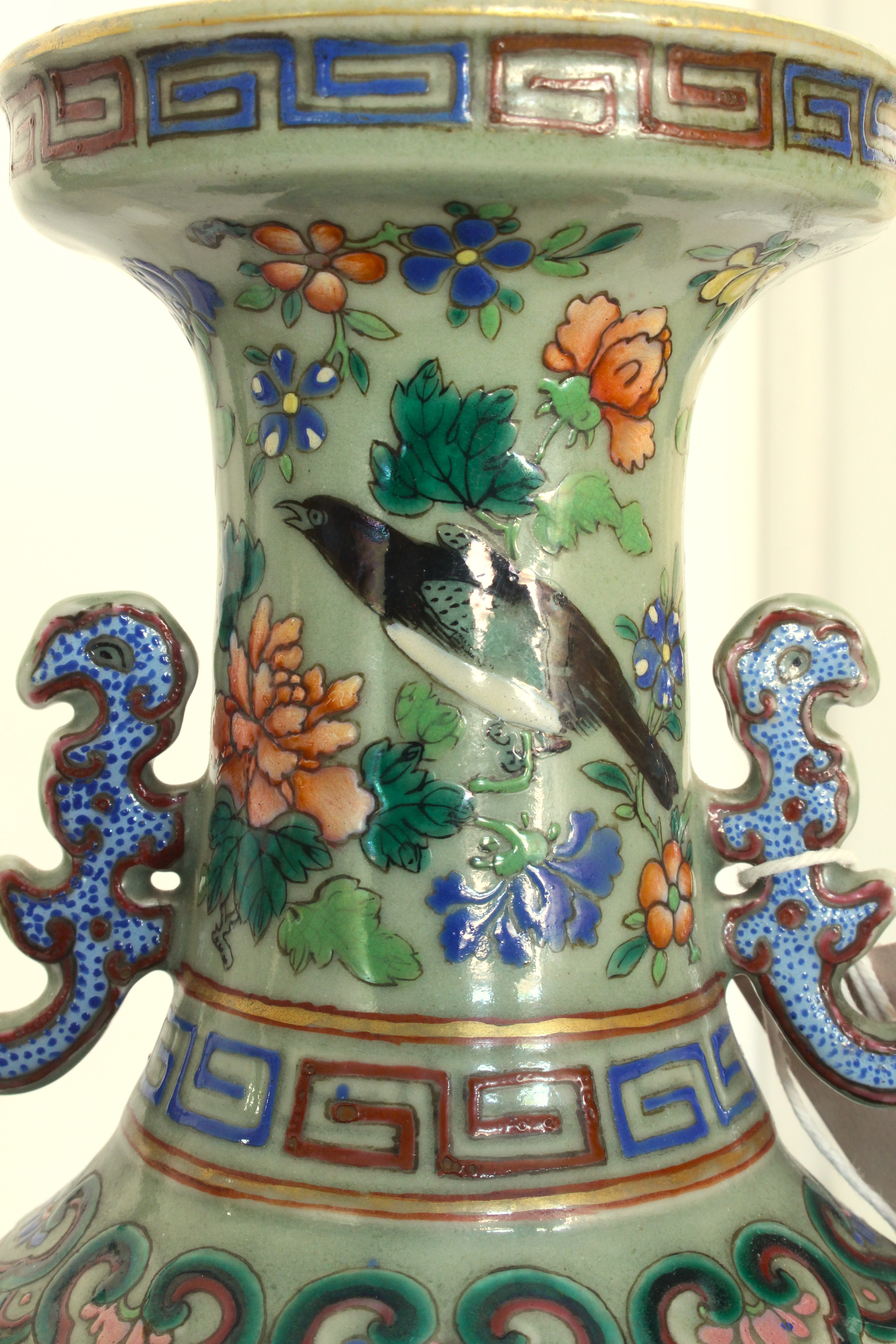 A pair of 19th century two-handled Chinese porcelain vases: the lips with Greek-style key frets - Image 27 of 30