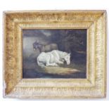 Circle of JAMES WARD R.A. - ‘A Grey Pony and a Donkey in a Paddock’, indistinctly signed (L.L.), oil