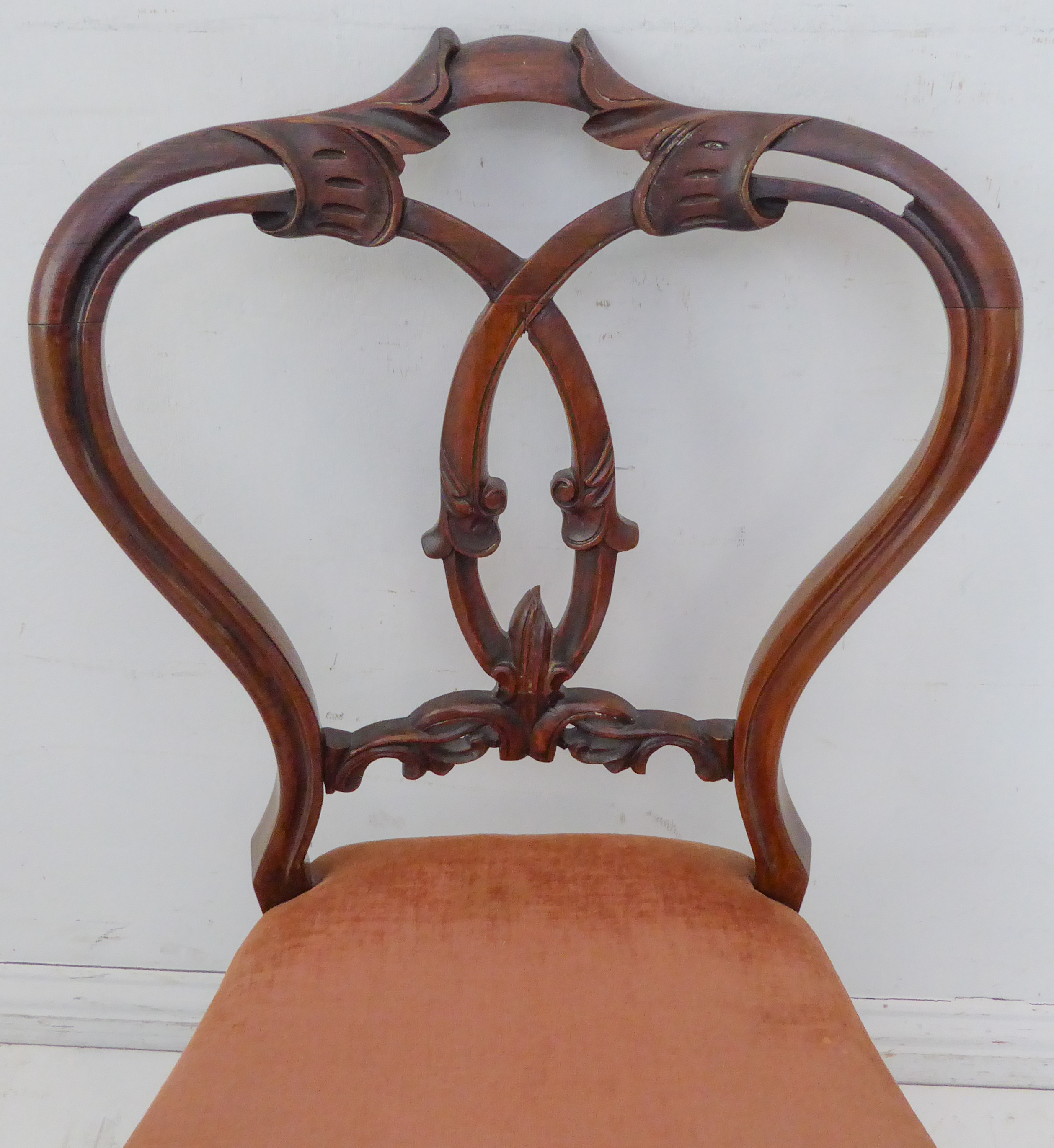 A fine set of six mid-19th century walnut balloon-back salon chairs: ornately carved intertwined - Image 6 of 6