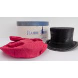 A hunting top hat and a lady's pink beret. The former by 'Scott & Co.- Hatters to H.M. The King