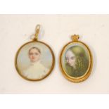 Two early 20th century watercolour on ivory portrait miniatures of young ladies: one with long