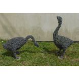 RUPERT TILL (British b. 1969): a large pair of patinated wirework sculptures of geese, each with