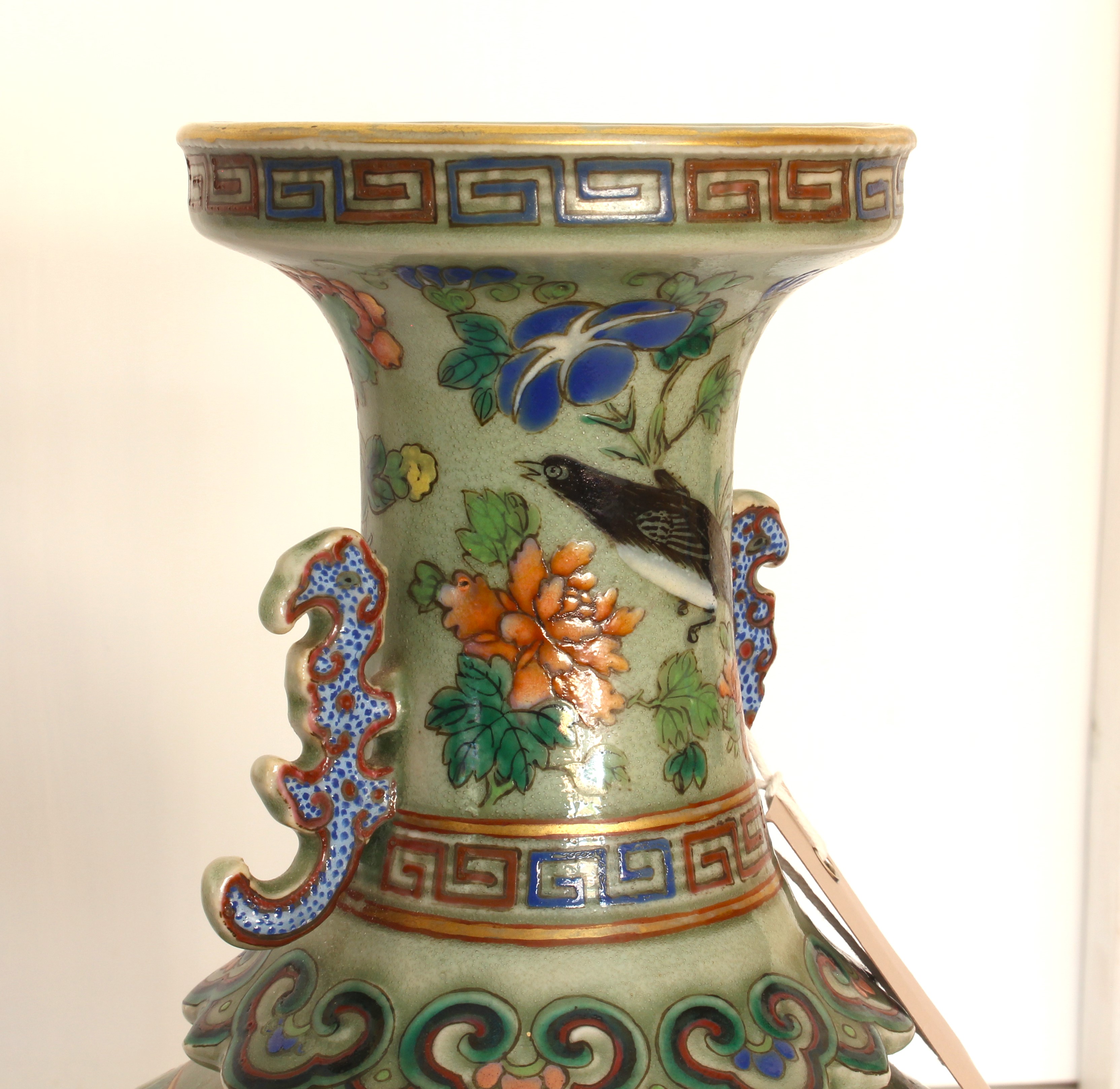 A pair of 19th century two-handled Chinese porcelain vases: the lips with Greek-style key frets - Image 13 of 30