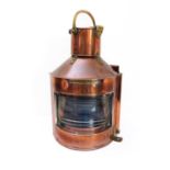 A mid 20th century copper and brass mounted ship's lantern, brass plaque detailing BOW. STARBOARD