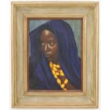20th century English (?) School - 'Amber Beads', oil on canvas, head study portrait of African woman