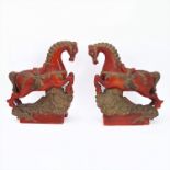 A pair late 19th to early 20th century Chinese handmade pottery ridge tiles modelled as horses