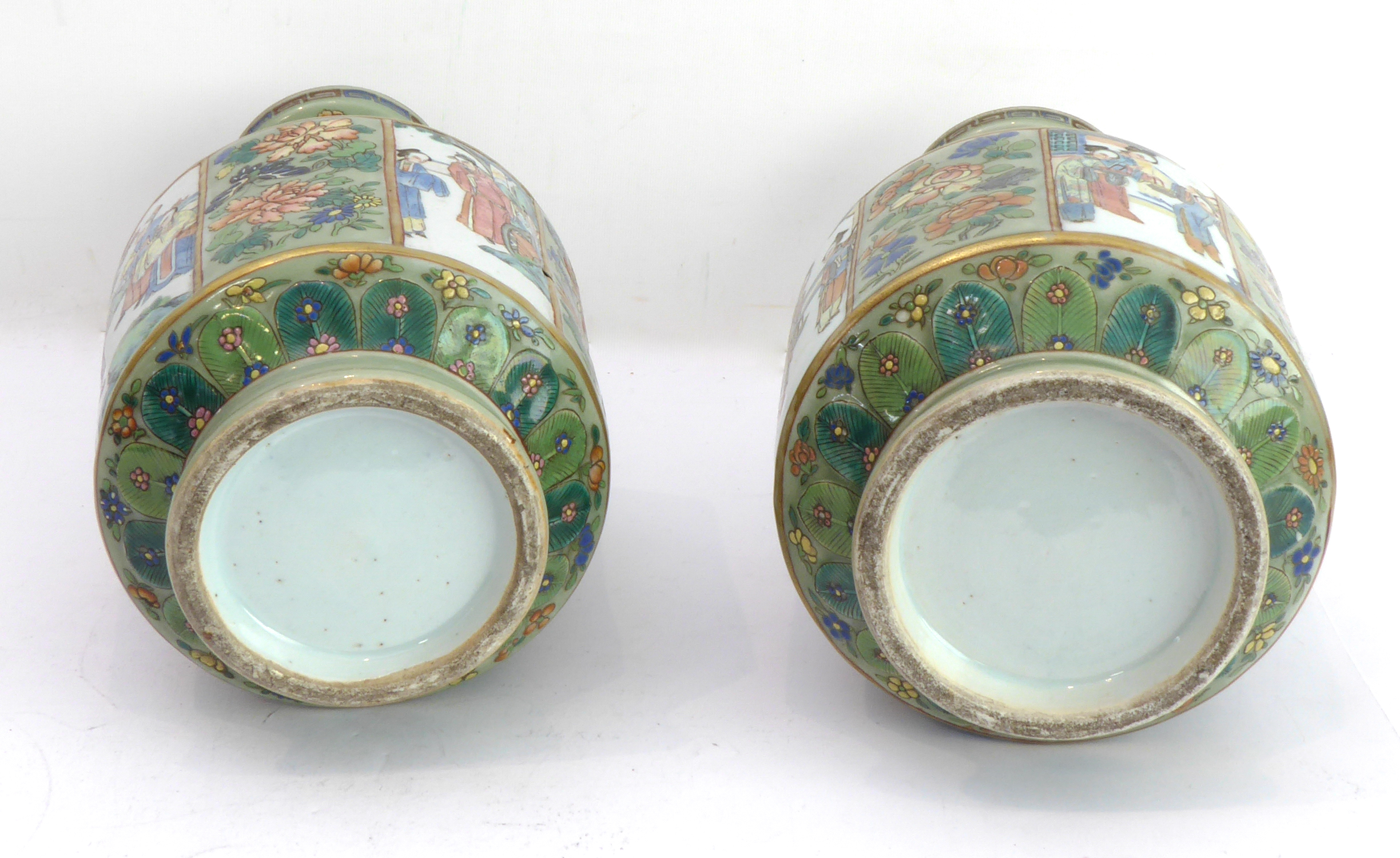 A pair of 19th century two-handled Chinese porcelain vases: the lips with Greek-style key frets - Image 2 of 30