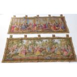 A pair of decorative wall-hanging tapestries in Brussels style: 1. an exterior scene of revelry