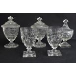 Five pieces: 1. a pair of cut and engraved glass covered vases or bonbonnières: probably late 19th