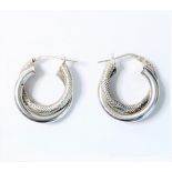 A pair of double textured and plain hoop earrings (boxed)