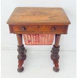 A late Regency/William IV period rosewood work table: the hinged moulded top opening to reveal a