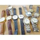 Ten gentleman's wristwatches to include: a boxed Seiko Kinetic titanium-cased example with spare