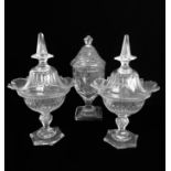 A pair and a single bonbonnière: 1. A good pair of 19th century cut glass covered bonbonnières,