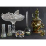 An assortment of interesting glassware to include a cut-glass pedestal bowl containing a variety