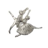 An unusual hallmarked silver brooch modelled as a pair of ballet dancers (5.5cm full width)