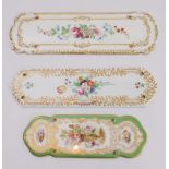 Three porcelain hand-painted Victorian door finger-plates, one marked Copeland and Garrett Condition