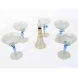 A set of five small hand-blown German champagne glasses with female 'form' stems, circa 1950s (one