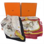 Two boxed Hermès silk scarves.