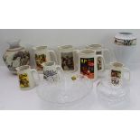 Seven Trent Memorabilia ceramic advertising jugs, a Glencairn vase (24.5 cm high) and three pieces