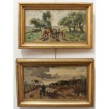 After JULIEN JOS - a pair, Cattle Drover and Sheep Drover; coloured textured prints. (Gilt frames