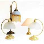 A selection of small electrical table lamps to include: a pair of Art Deco style brass lamps with