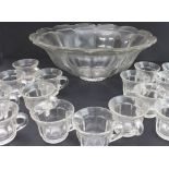 A large Art Deco style clear-glass flowerhead-shaped punch bowl (41.5 diameter x 16.5 cm high)