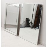 Two modern mirrors: one larger with mirrored frame (77cm x 107.5cm) and one plain smaller (2)