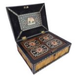 A late 19th to early 20th century Anglo-Indian porcupine quill and bone inlaid ebony box: the hinged