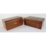A 19th century walnut and Tunbridgeware-banded work-box and a similar sized 19th century walnut