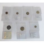 Seven silver and bronze hammered coins: Ancient Greek style bronze coin with head of Zeus; Richard I