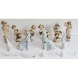 Decorative ceramics to include: a set of four Capo di Monte porcelain cherubic-style figures