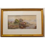 WILLIAM GOSLING (1824-1883) - 'Norfolk river boathouse', watercolour (17 x 34 cm, frame size 34 x 52