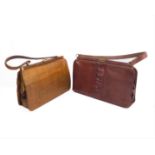 A Fassbender (England) brown snakeskin handbag and another similar example