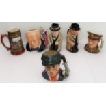 Five character jugs and a tankard: 2 x Winston Churchill (Royal Doulton); Winston Churchill (Royal