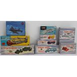 Five boxed Dinky Toys and four other similar: Pullmore Car Transporter (982); Blaw Knox Bulldozer (