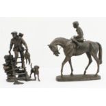 Two sculptures: 1. Gun and gundog climbing overa wall - limited edition bronze (4 of 75) with