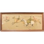 After CECIL ALDIN - lady riding sidesaddle in the hunting field, colour print. (Carved wooden