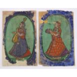 A pair of 18th or 19th century Indian gouache on card studies of female musicians; one playing the