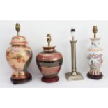 Four table lamps to include: a gilded and decorated in the satsuma taste Japanese style ceramic