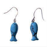 A pair of silver-mounted and lapis lazuli earrings modelled as fish