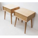 A good pair of Gallery Ltd light-oak bedside-style tables, each with spring-loaded full-width