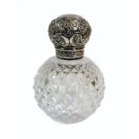 A 19th century spherical scent bottle of large proportions: hobnail-cut and with original internal